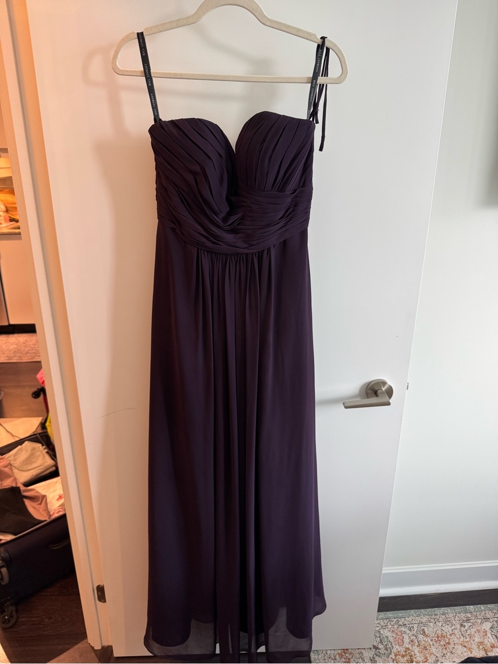 Bill Levkoff Strapless Pleated Maxi Dress in Plum
